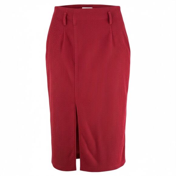 RIHOAS Dresses & Skirts - Rihoas Maroon Corduroy Midi Skirt Slit High Waist Small NWT Minimalist Casual